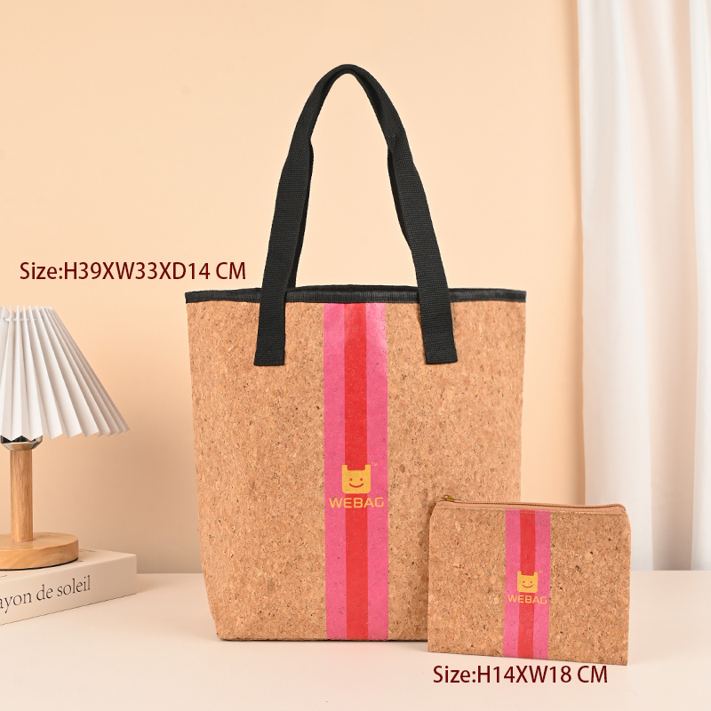 Customize Logo Sustainable Recycled  Cork handbag shopping tote bag cosmetic bag makeup bag